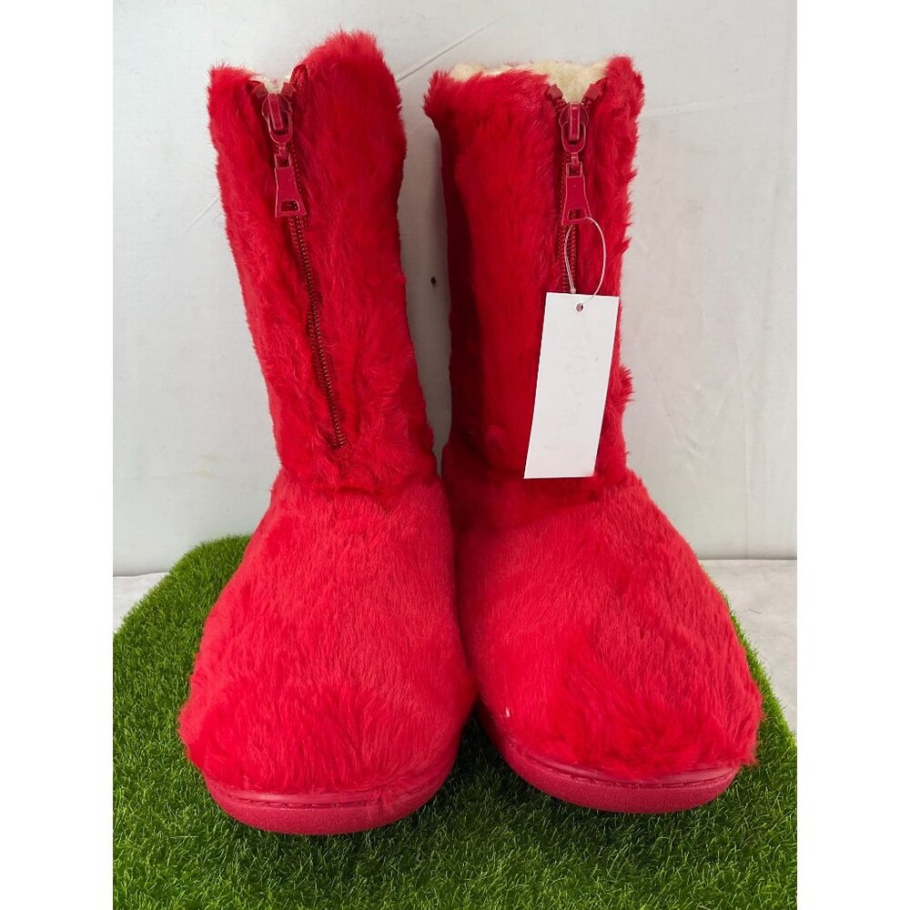 New Faux Fur Red Slipper Boots With Zipper Closure For Women & Teens Size 7